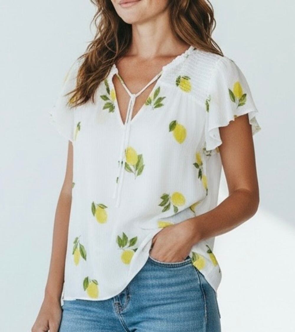 1. State Flutter Short Sleeve Lemon Grove Tie Neck Blouse - Womens Medium